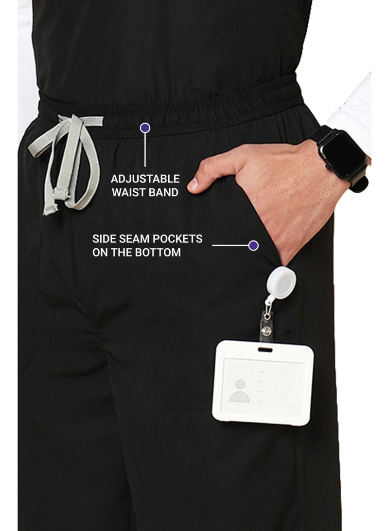 KNYA بدلة كنيا الكلاسيكية للرجال بقلنسوة ماندرين 5 جيوب | مقاس عادي | أكمام قصيرة | للأطباء | (L, أسود) - Image 4