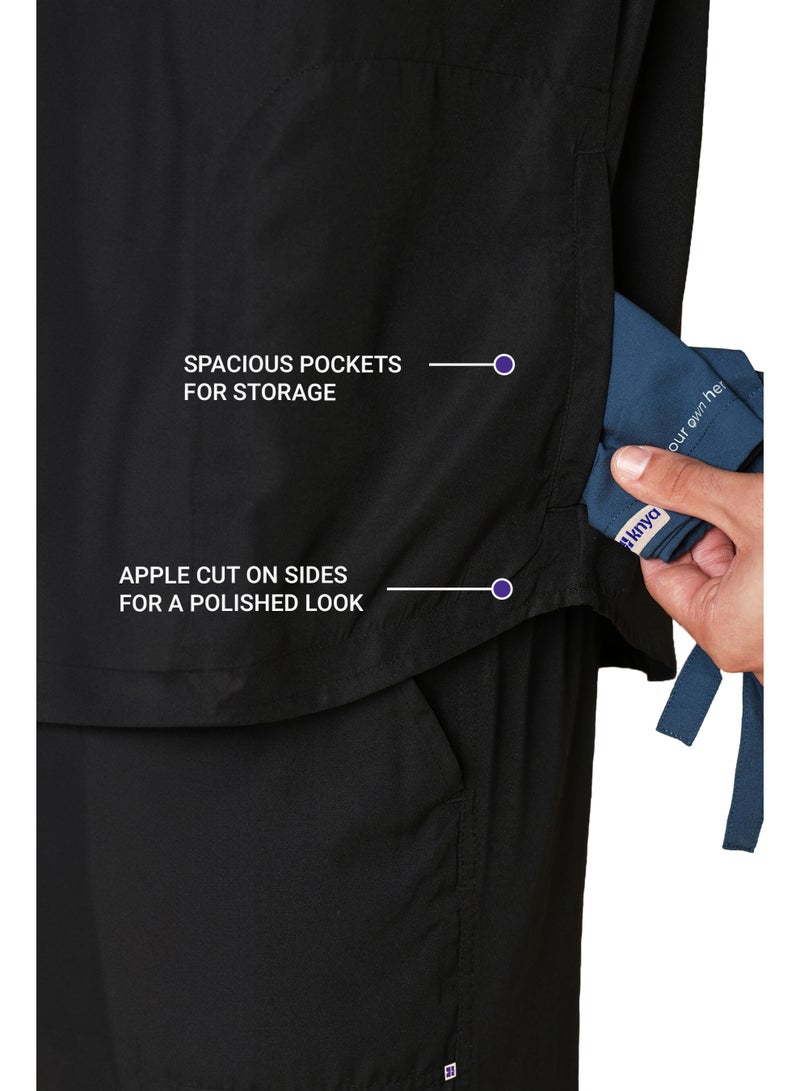 KNYA بدلة كنيا الكلاسيكية للرجال بقلنسوة ماندرين 5 جيوب | مقاس عادي | أكمام قصيرة | للأطباء | (L, أسود) - Image 3