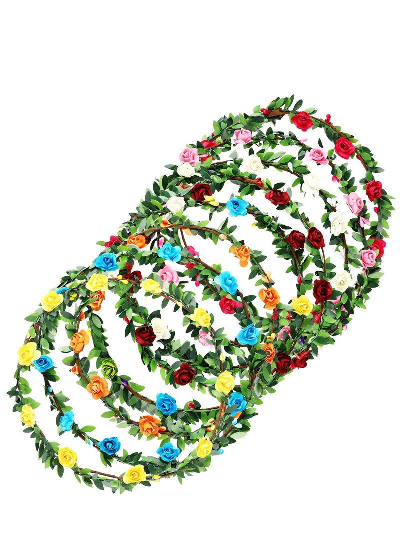 إسكدنيا Flower Crown, 8 PCS Flower Headband for Women Girls, Multicolor Floral Hair Bands Wreath, Boho Flower Head Bands Hair Wreath Accessories Tiara for Wedding Party Photo Props - Image 1