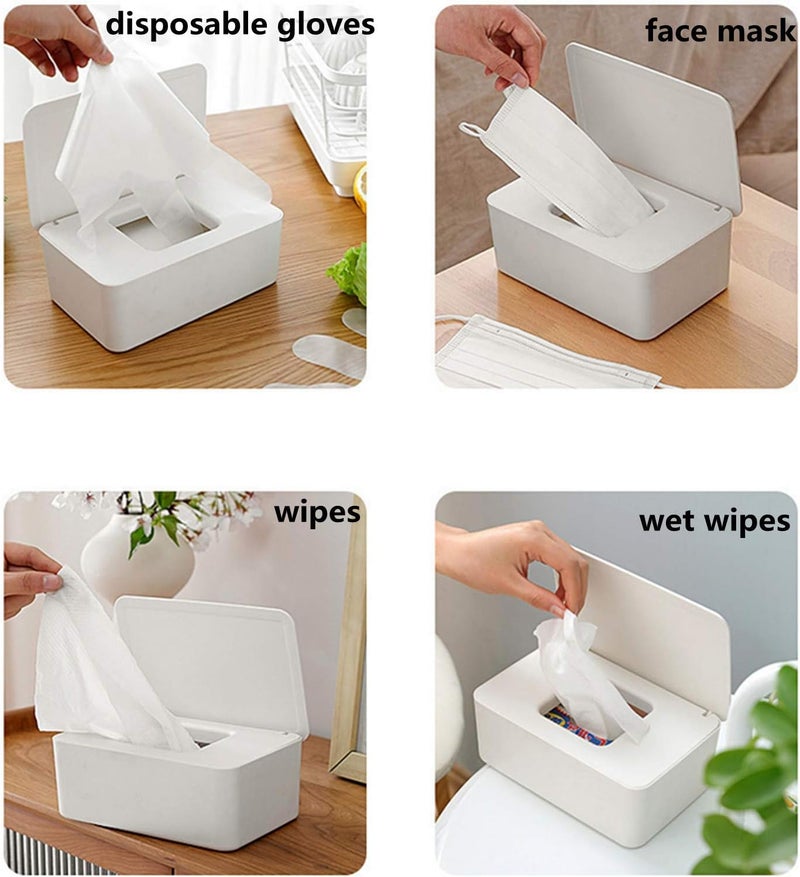 DEF Wipes Dispenser, Polypropylene Baby Wipes Case Sealed Keeps Wet Tissue Fresh Flushable Case Holders Easy Open and Close Non-Slip for Desk Office Dorm Kitchen Washroom Vanity (White) - Image 3