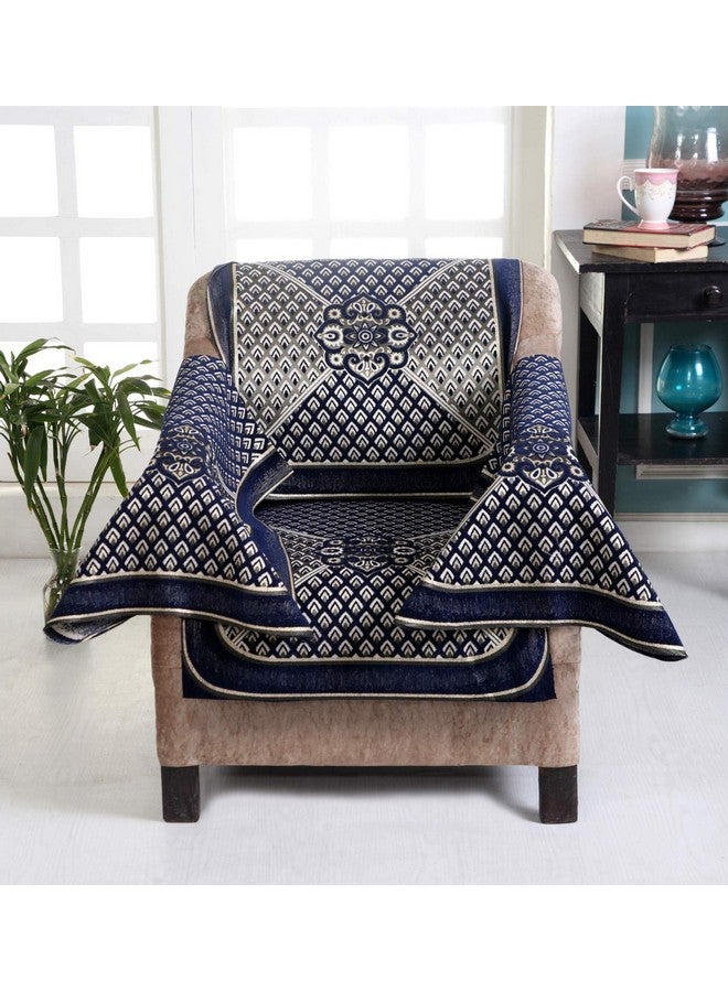 Nendle Highly Durable Chenille Sofa Covers Set with Arm Rest Cover (Navy Blue, 5 Seater) - 12 Pieces - Image 1