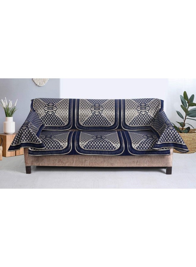 Nendle Highly Durable Chenille Sofa Covers Set with Arm Rest Cover (Navy Blue, 5 Seater) - 12 Pieces - Image 3