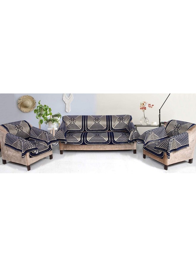 Nendle Highly Durable Chenille Sofa Covers Set with Arm Rest Cover (Navy Blue, 5 Seater) - 12 Pieces - Image 2