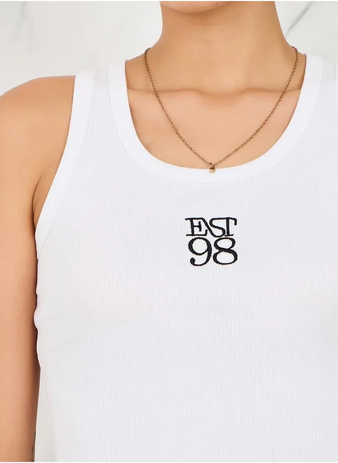 ستايلي Styli Fitted Est 98 Embroidered Ribbed Tank