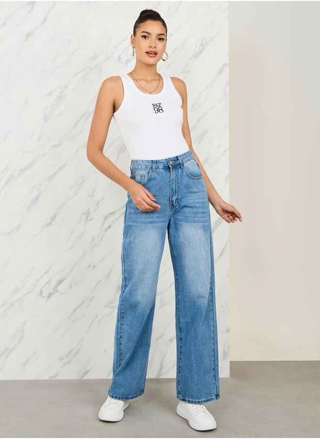 ستايلي Styli Fitted Est 98 Embroidered Ribbed Tank