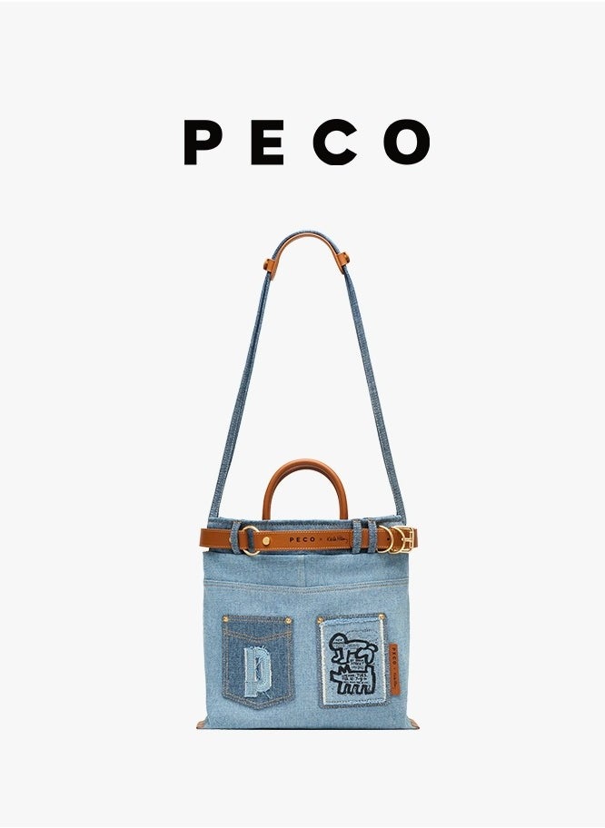 Peco - Keith Haring Artist Collaboration Shoulder Handbag Sailor Bag Denim Graffiti Print Autumn Crossbody Bag - Image 1