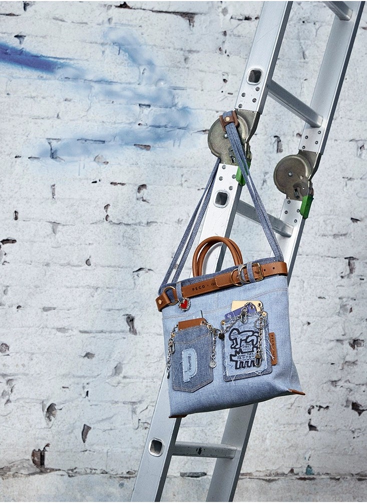 Peco - Keith Haring Artist Collaboration Shoulder Handbag Sailor Bag Denim Graffiti Print Autumn Crossbody Bag - Image 1