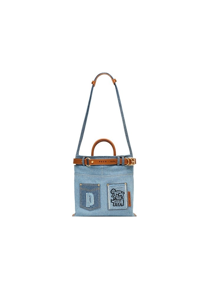 Peco - Keith Haring Artist Collaboration Shoulder Handbag Sailor Bag Denim Graffiti Print Autumn Crossbody Bag - Image 1