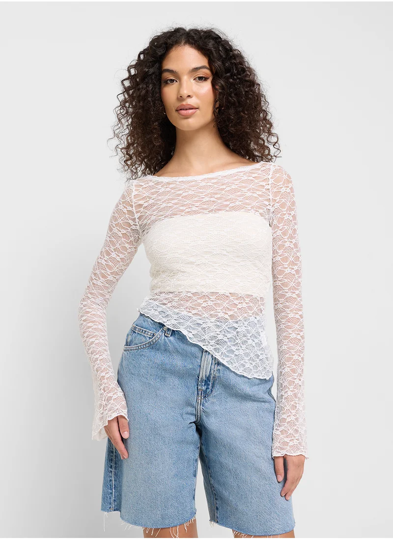 Ginger Lace Detail Assymetric Hem Top