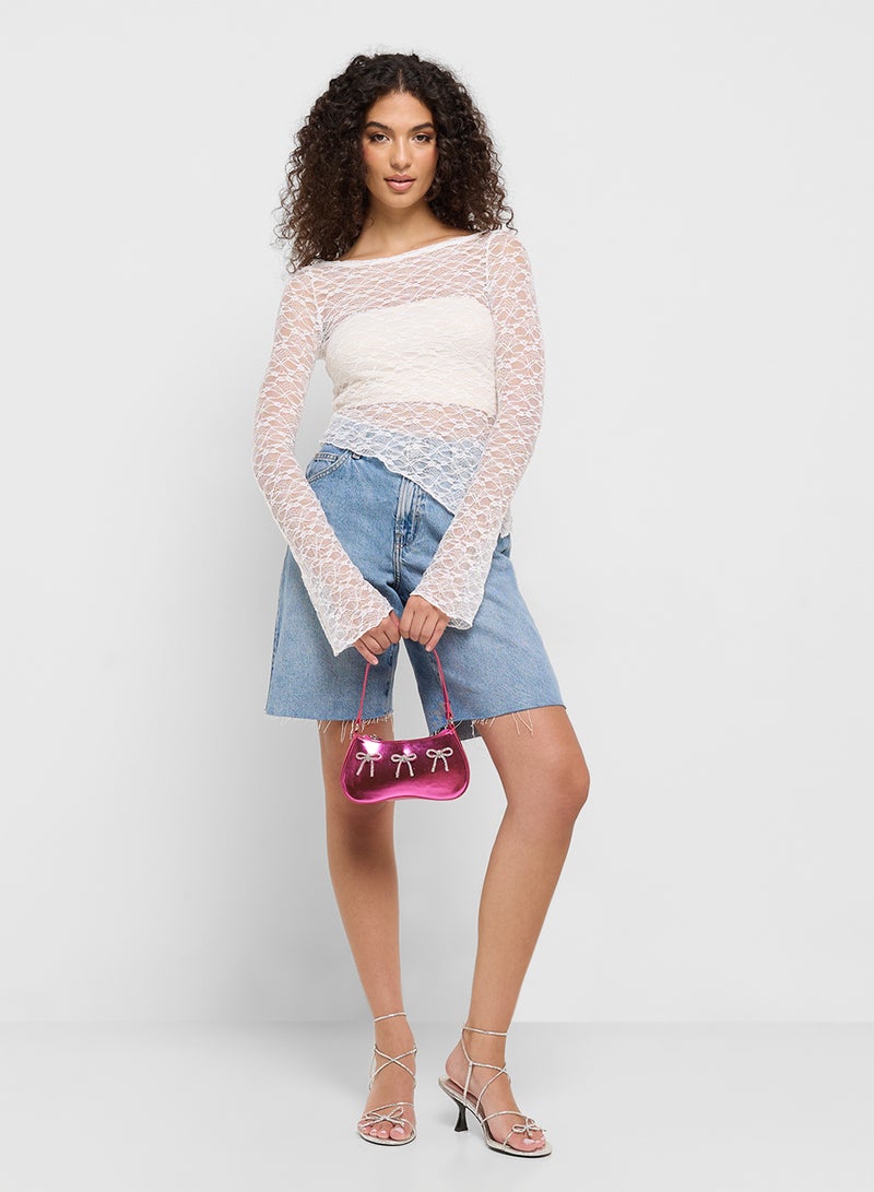 Ginger Lace Detail Assymetric Hem Top  - Image 4
