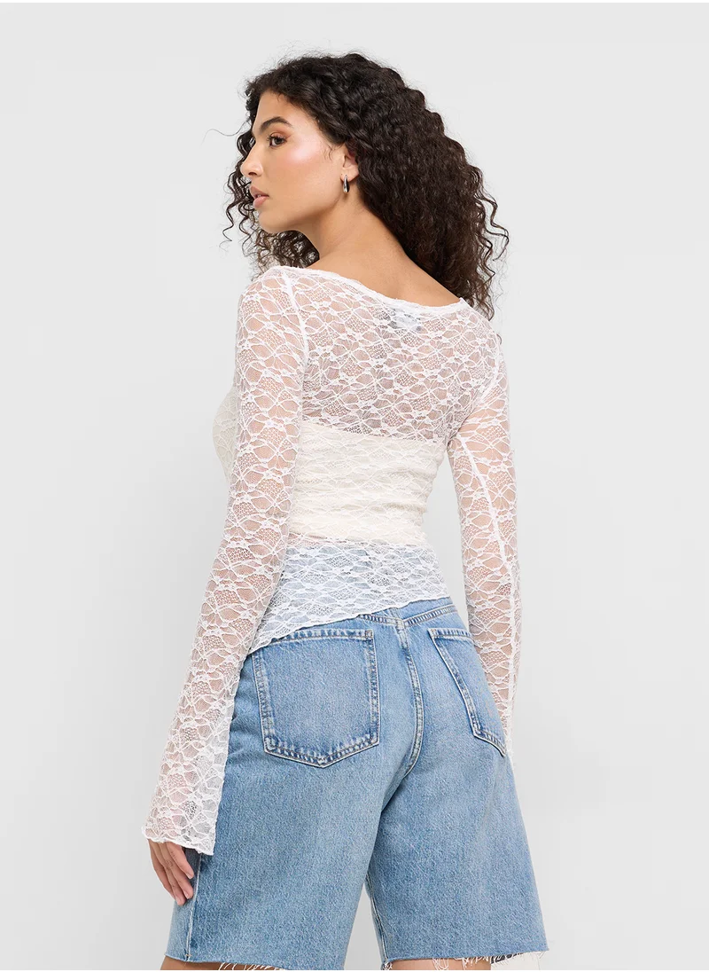 Ginger Lace Detail Assymetric Hem Top