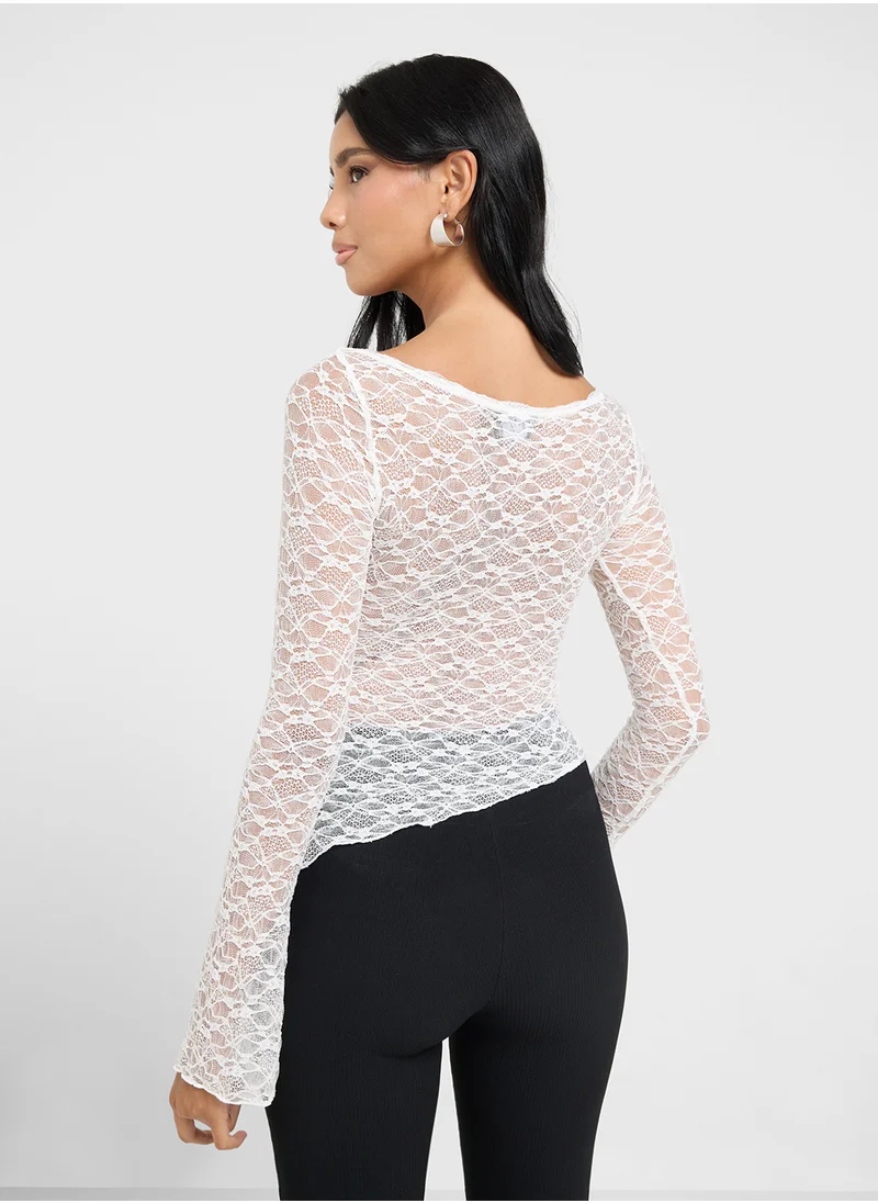 Ginger Lace Detail Assymetric Hem Top