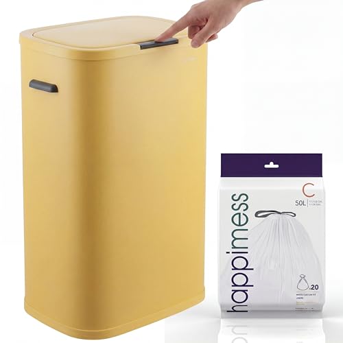 happimess HPM1017L Tammi Kitchen 14.5-Gallon Slim Metal Push Button Trash Can for Home, Kitchen, Laundry Room, Office, Bedroom, Bathroom, Daffodil Yellow - Image 1