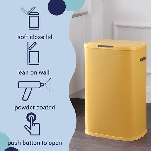 happimess HPM1017L Tammi Kitchen 14.5-Gallon Slim Metal Push Button Trash Can for Home, Kitchen, Laundry Room, Office, Bedroom, Bathroom, Daffodil Yellow - Image 3