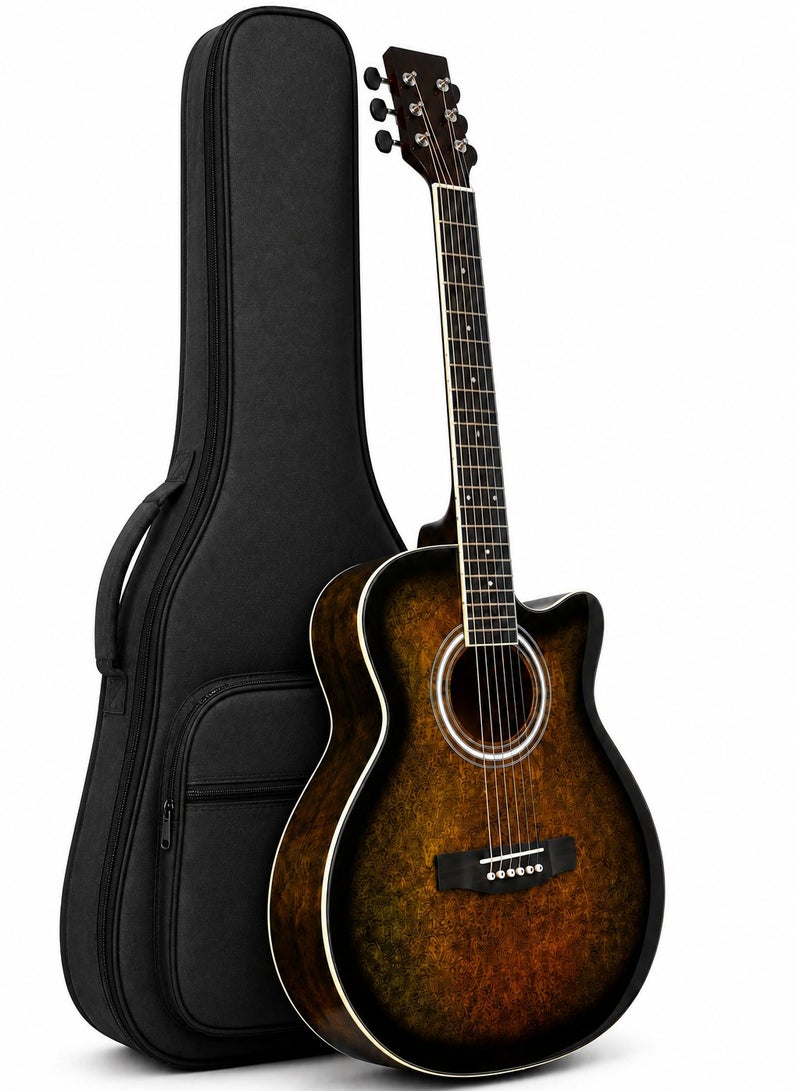 Megarya 41 Inch Full Size Acoustic Guitar with Carry Bag, Cutaway Steel String Guitar for Beginners, Adults, Students & Musicians, Premium Brown Sunburst Finish - Image 1