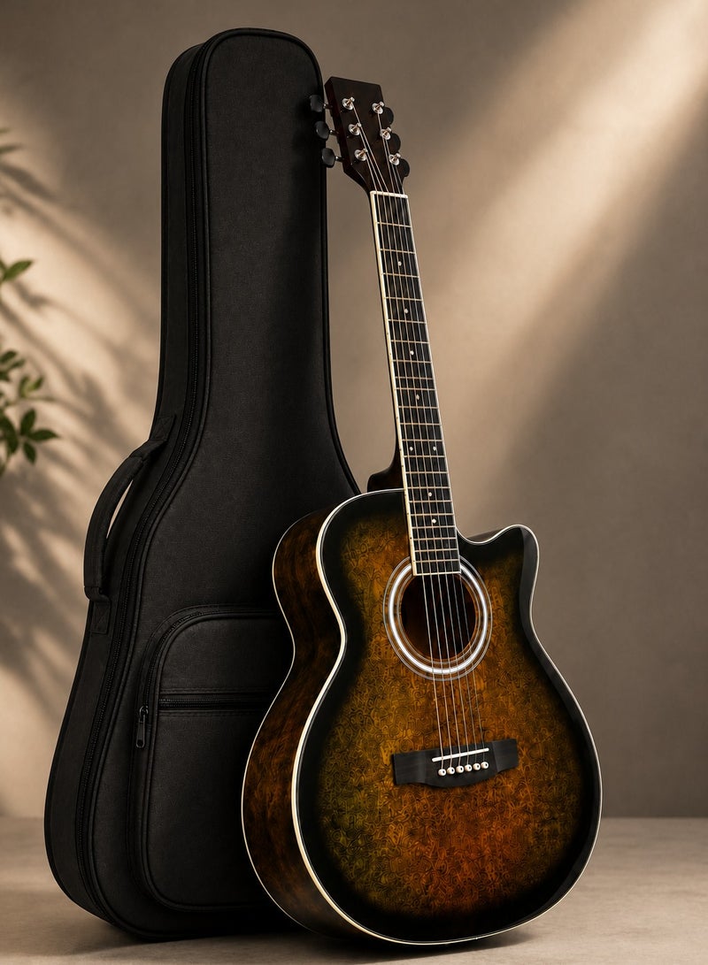 Megarya 41 Inch Full Size Acoustic Guitar with Carry Bag, Cutaway Steel String Guitar for Beginners, Adults, Students & Musicians, Premium Brown Sunburst Finish - Image 2