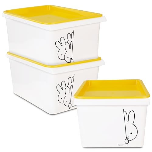 Nayasa Lego Print Stack N Store 5 Litres Multipurpose Storage Container with Lid - Set of 3 | Yellow - Image 1