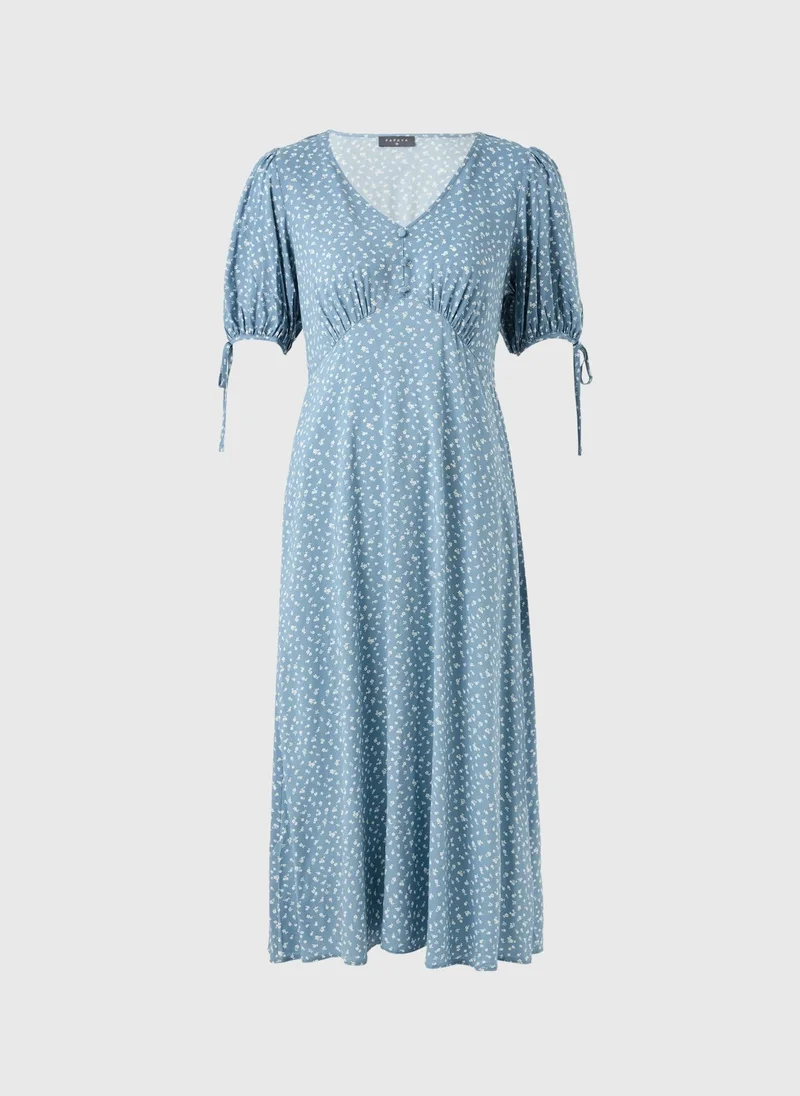 Blue Ditsy Floral Midi Tea Dress