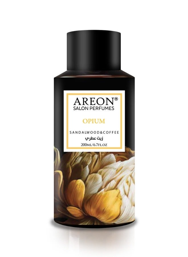عطور أريون صالون 200 مل زيت عطر فاخر - رائحة تدوم طويلاً للصالون، المنزل، المكتب وموزع الروائح - زجاجة زخرفية أنيقة (خشب الصندل والقهوة)