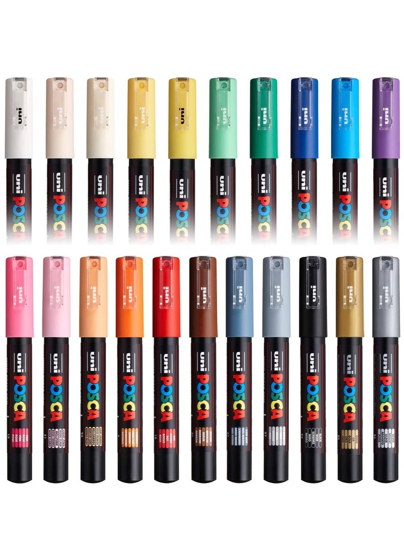 POSCA 21-Piece Paint Marker Set with Extra Fine Tips PC-1M 0.7mm  - Image 1