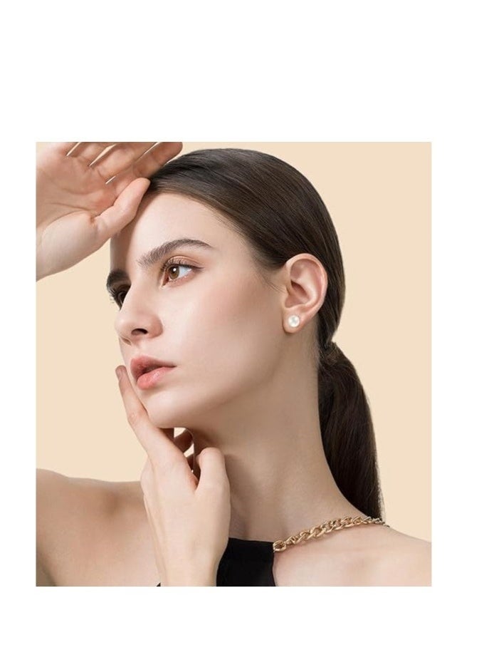 8MM Freshwater Pearl Stud Earrings for Women, Hypoallergenic 18K Gold Vermeil Earrings Studs with Genuine Round White Pearls - Image 2