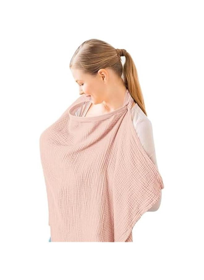 HOOKOR Nursing Cover, Breathable Privacy Nursing Covers with Arch Neckline, Large Cotton Breastfeeding Cover with Adjustable Strap, Multi-use Breast-Feeding Cover for Nursing Newborn (Pink)  - Image 1