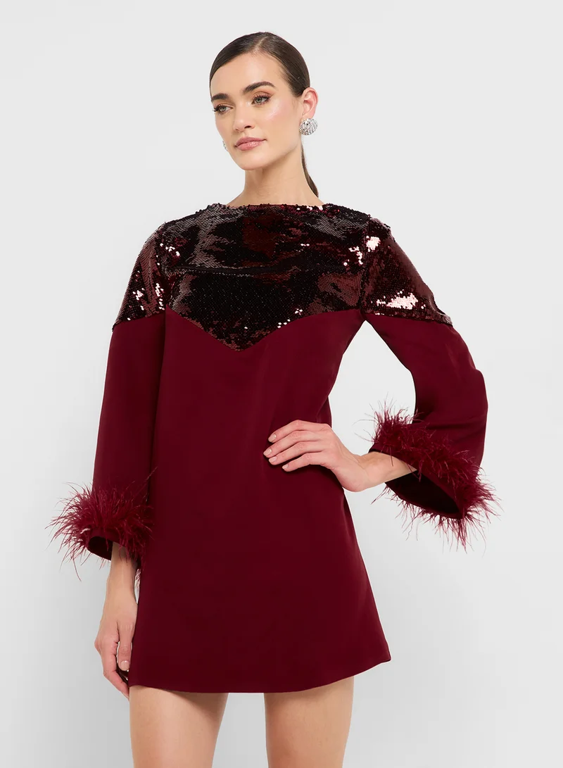 Ginger Boutique eclat luxe sequin embellished tonal colorblock shift dress