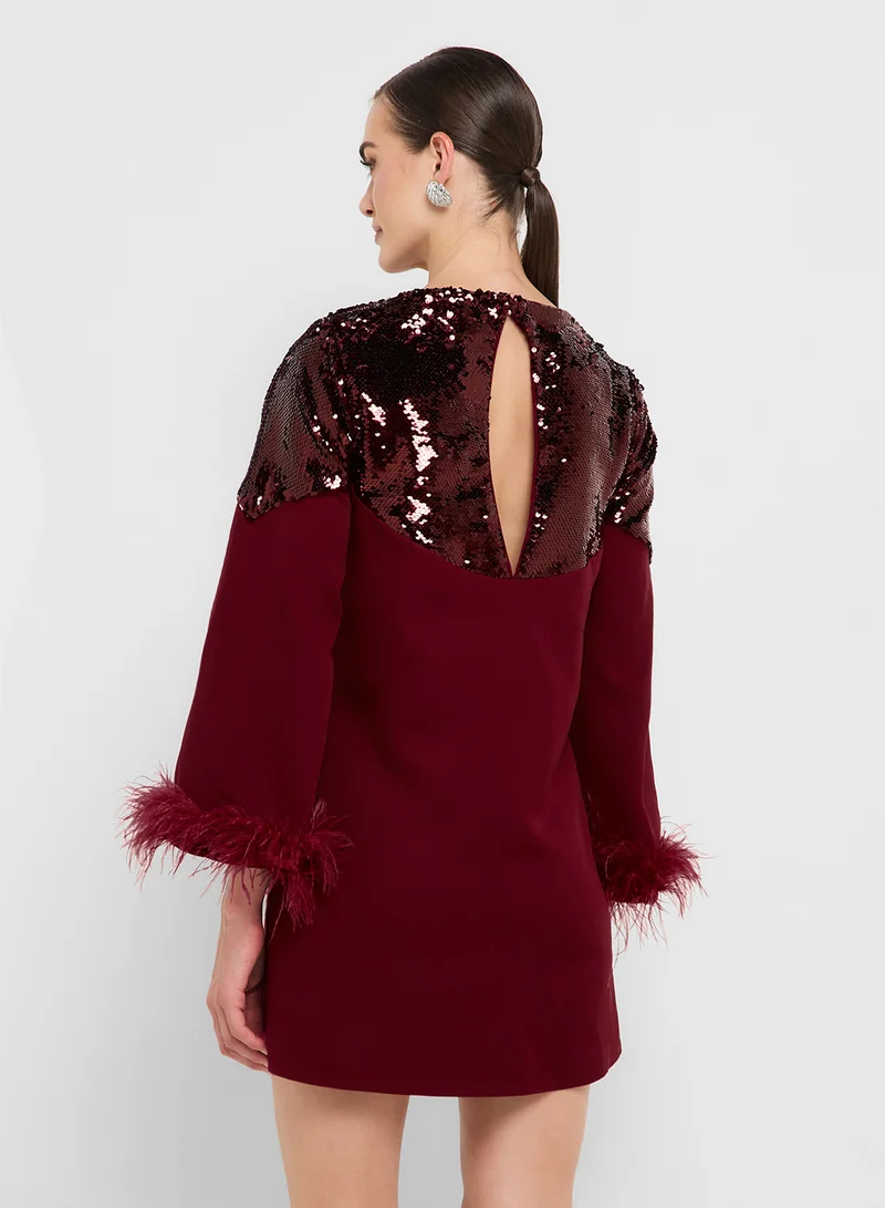 Ginger Boutique eclat luxe sequin embellished tonal colorblock shift dress