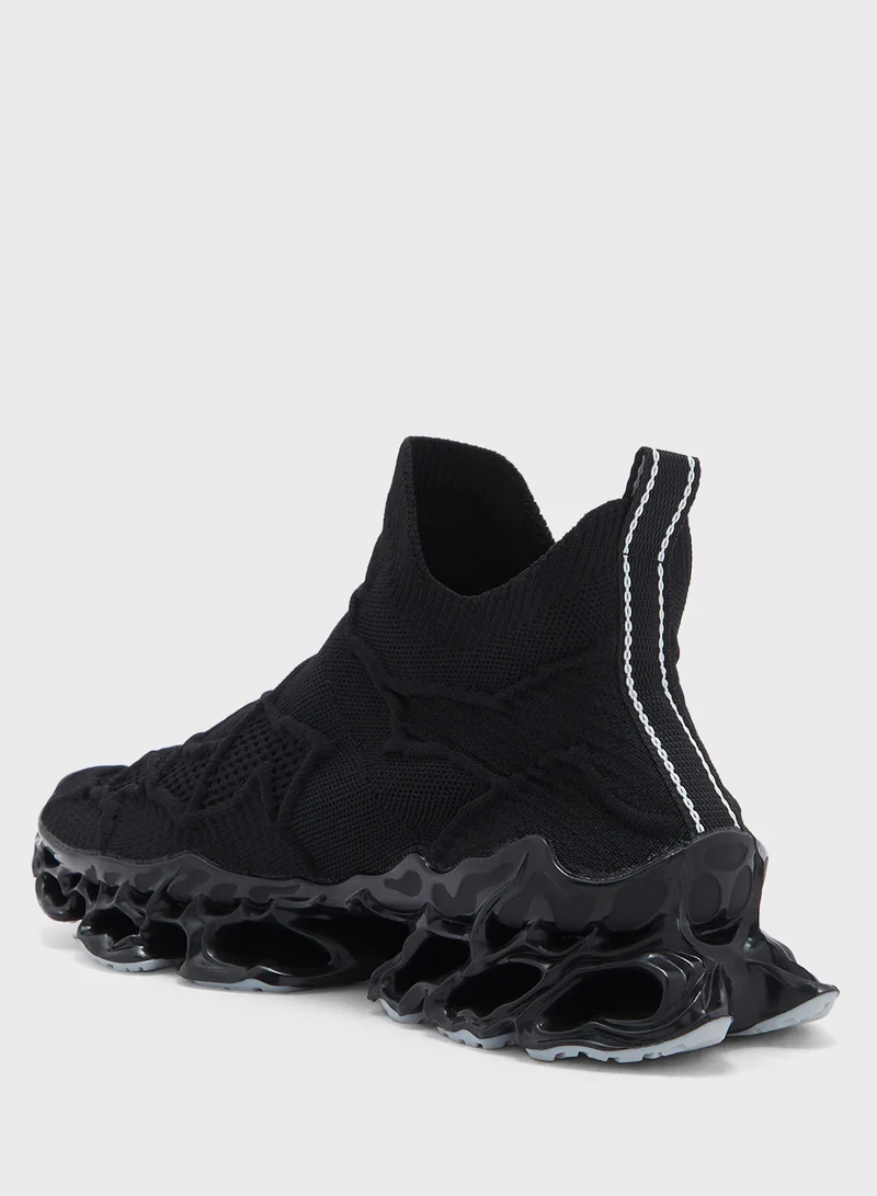 Seventy Five Elevated Flex Outsole Knitted Pull On Sneakers