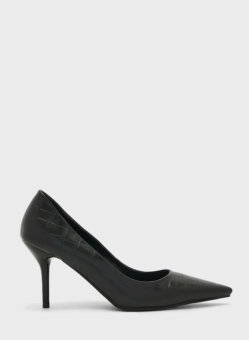 ELLA Croc Effect Pointed Toe Pump With Mid-Heel