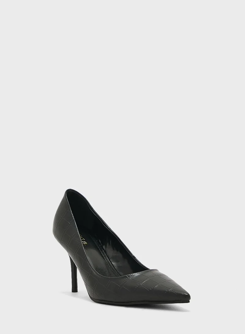 ELLA Croc Effect Pointed Toe Pump With Mid-Heel