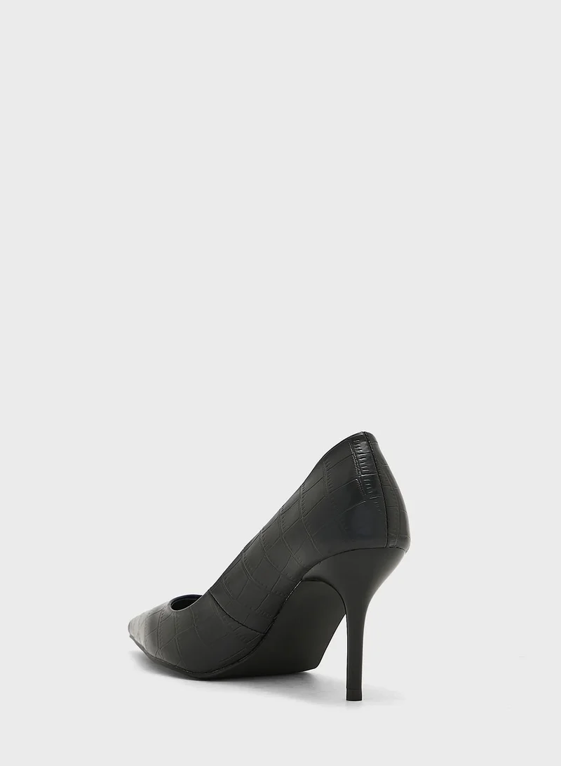 ELLA Croc Effect Pointed Toe Pump With Mid-Heel