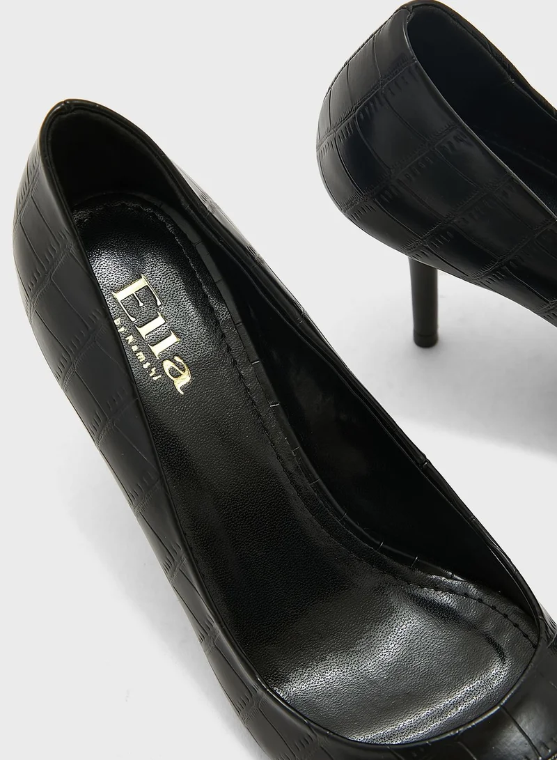 ELLA Croc Effect Pointed Toe Pump With Mid-Heel