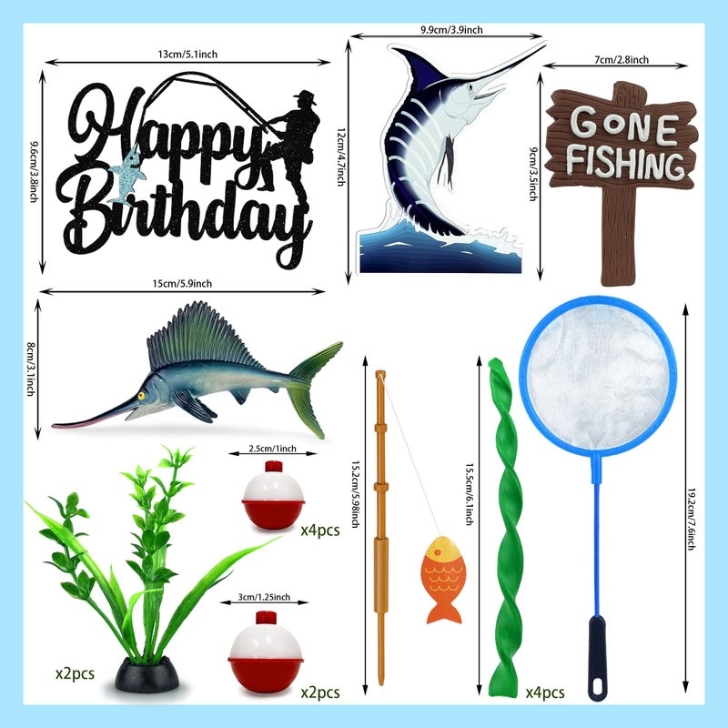 KDPATFAV 18 PCS Gone Fishing Cake Topper Decoration for Fisherman Themed Birthday Retirement Party Supplies - Image 2