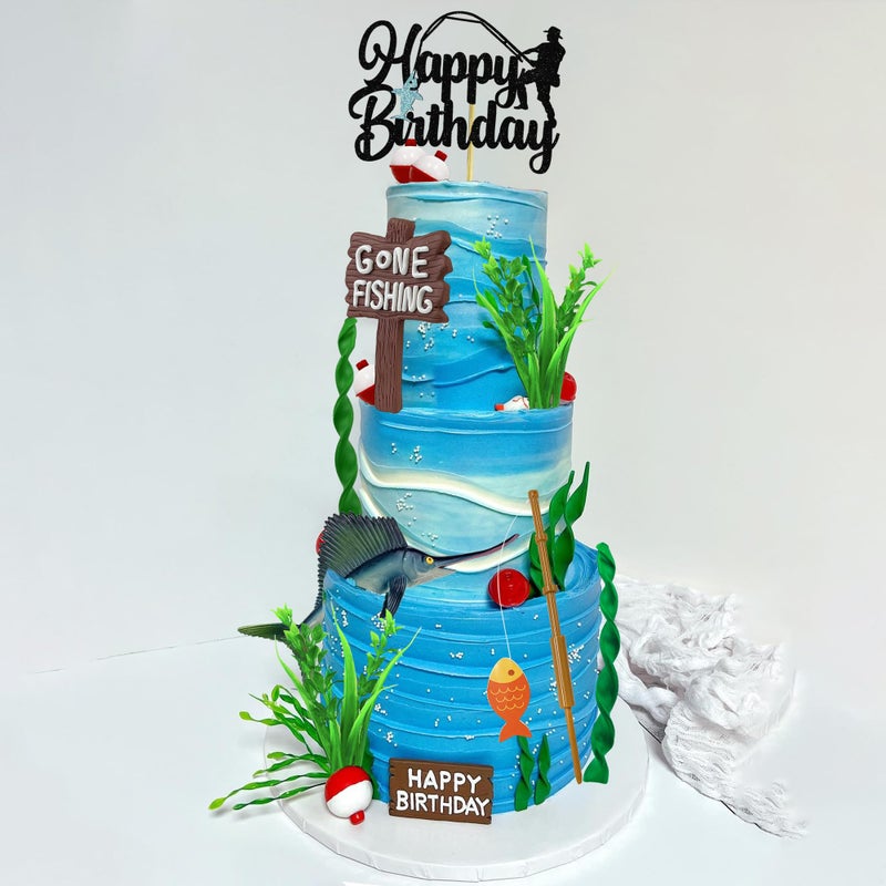 KDPATFAV 18 PCS Gone Fishing Cake Topper Decoration for Fisherman Themed Birthday Retirement Party Supplies - Image 3
