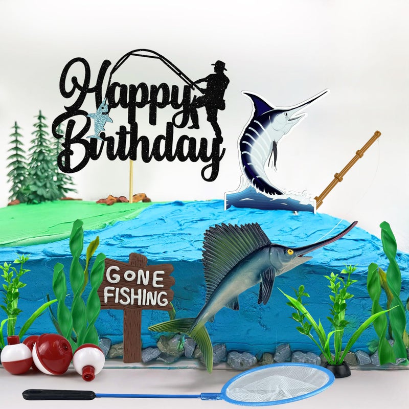 KDPATFAV 18 PCS Gone Fishing Cake Topper Decoration for Fisherman Themed Birthday Retirement Party Supplies - Image 4