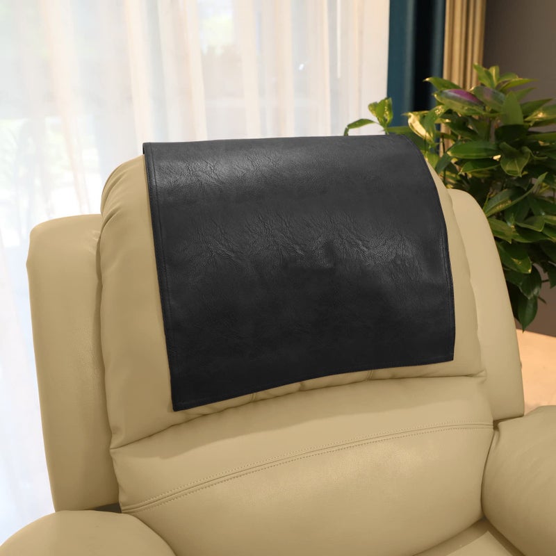 AmazeCov Non Slip Headrest Cover for Furniture SlipcoversFaux Leather Headrest Protector for Recline Chair Vinyl Head Protector for SofaTheater Seat Cover for Home  Office 17x27 in Black