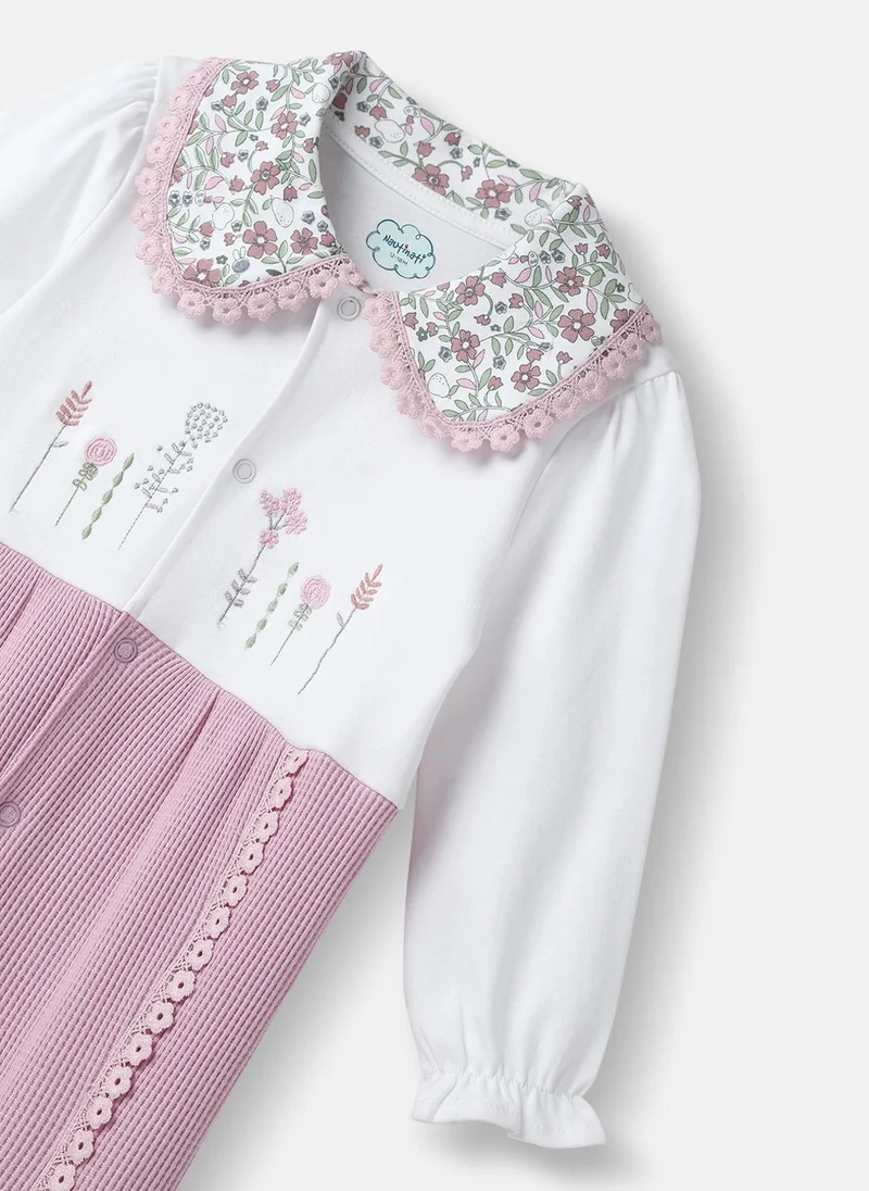 Nautinati Nautinati Girls' Textured Fabric Floral Embroidered Collared Jumpsuit