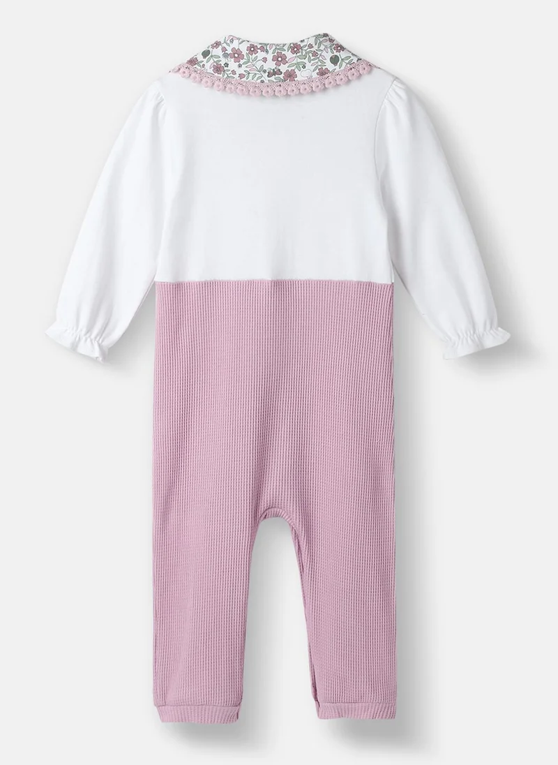 نوتيناتي Nautinati Girls' Textured Fabric Floral Embroidered Collared Jumpsuit
