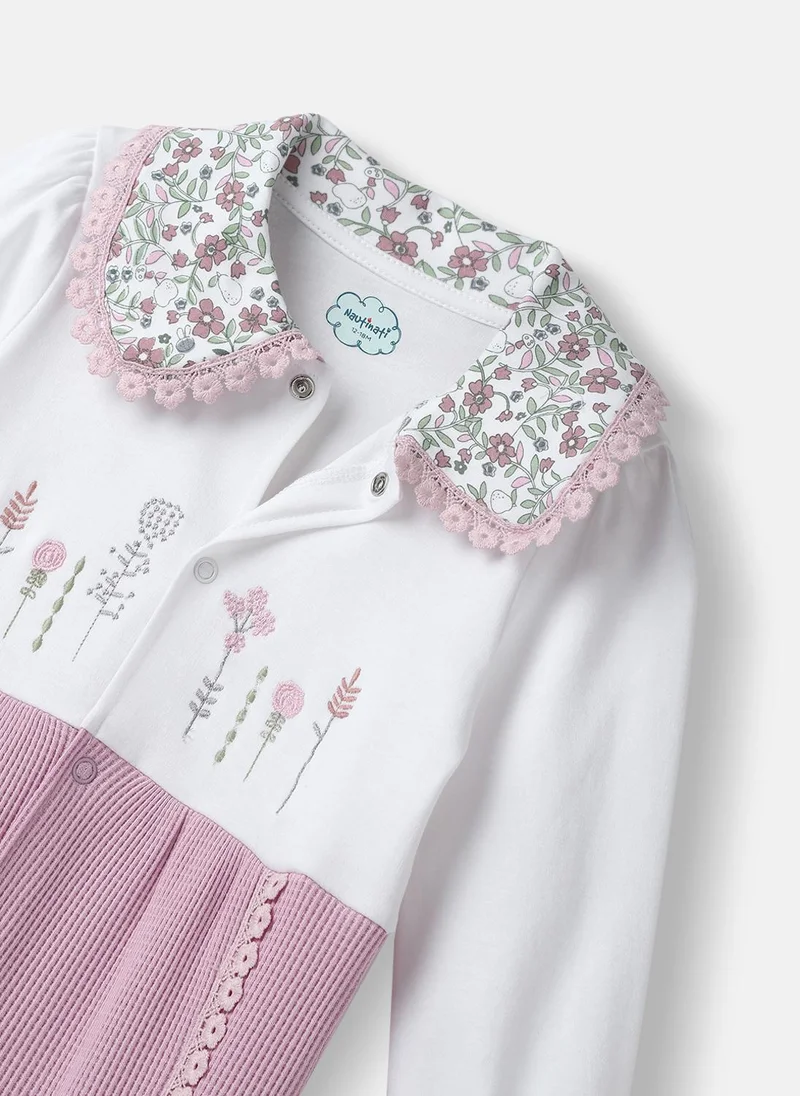 Nautinati Nautinati Girls' Textured Fabric Floral Embroidered Collared Jumpsuit