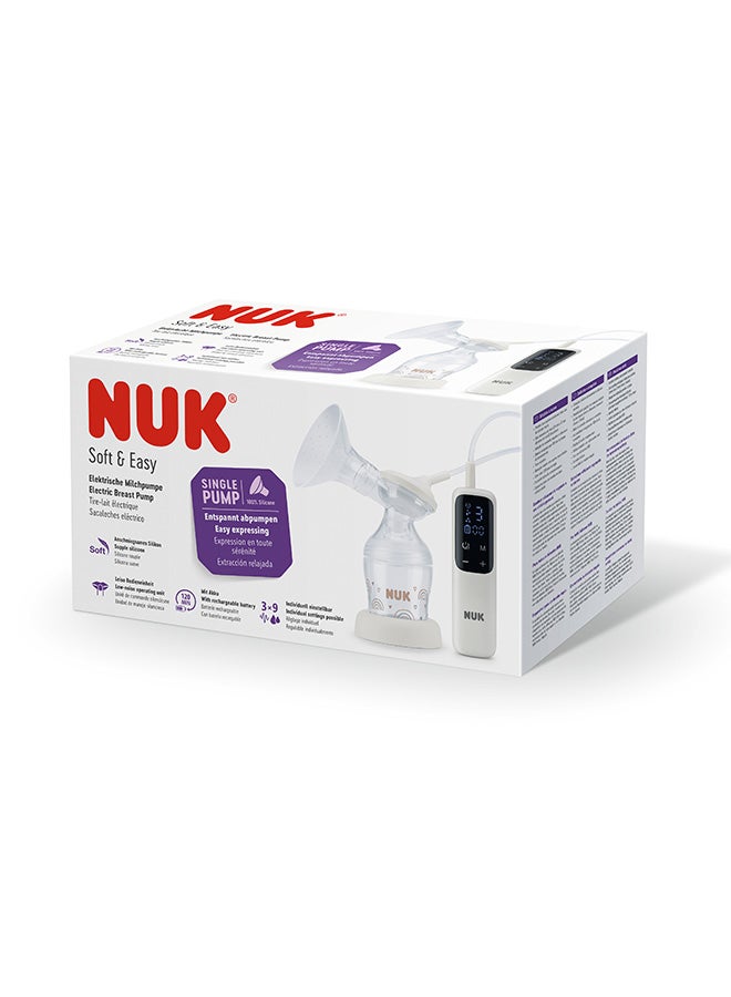 NUK Soft And Easy Electric Breast Pump, Breast Attachments Made Of 100% Silicone, Small, Light And Quiet, Battery For Travel, Breast Attachments 24 Mm And 27 Mm, 1 X Perfect Match Baby Bottle - Image 1