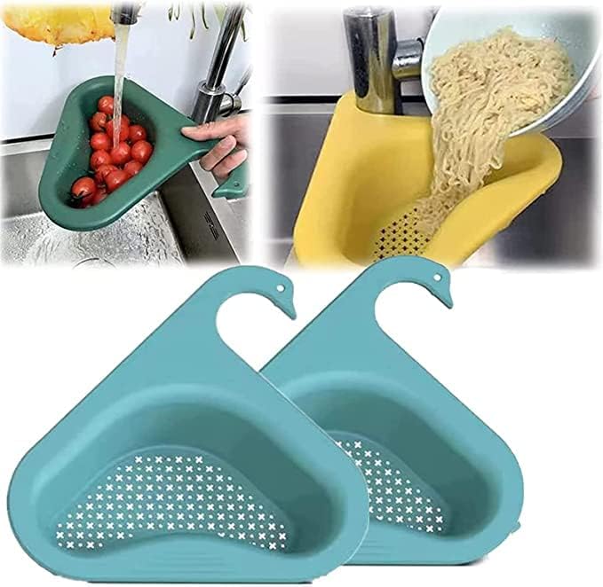 Aspeona Swan Drain Rack Strainer Multifunctional Kitchen Triangular Sink Filter Household Swan Drain Basket for Kitchen Sink Sink Corner Kitchen Sink Strainer Basket Pack of 2 Multi Color - Image 1