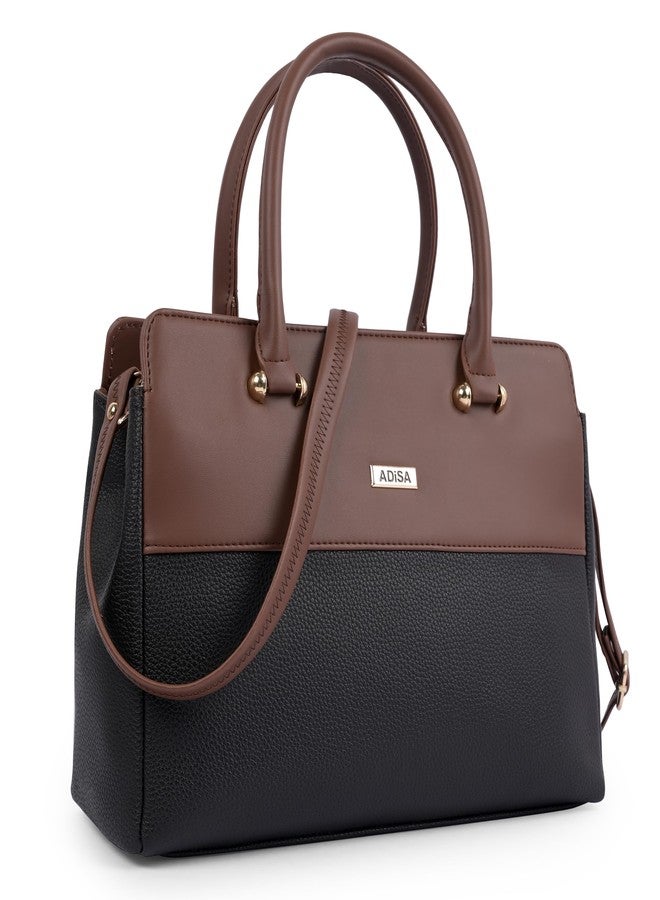 ADISA Color Block handbag shoulder bag satchel for women and girls with sling belt (AD4088-BLA) - Image 1