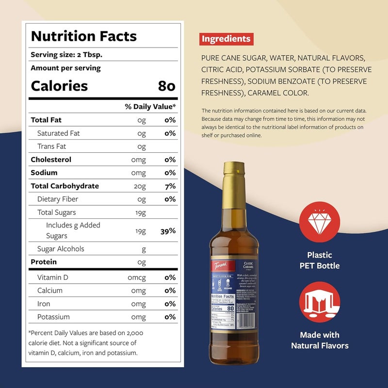 Torani Classic Caramel Syrup with Pump - 25.4 Fl Oz Bottle - Image 2