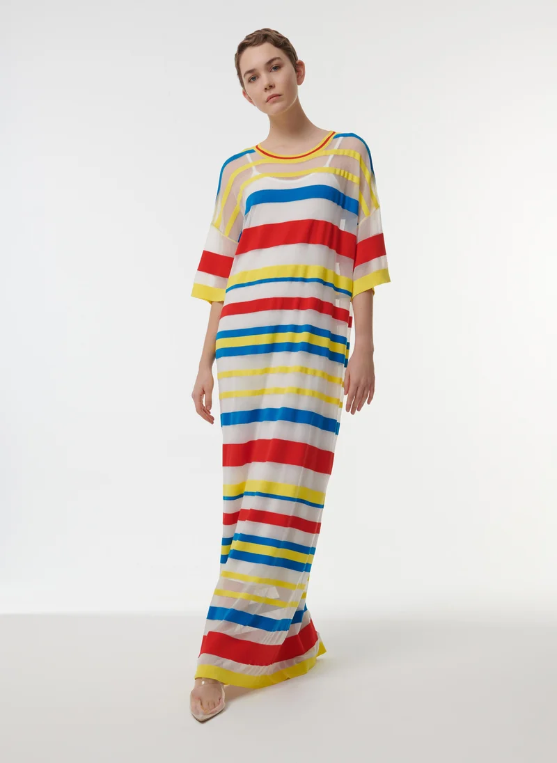leem Striped Mesh Kaftan