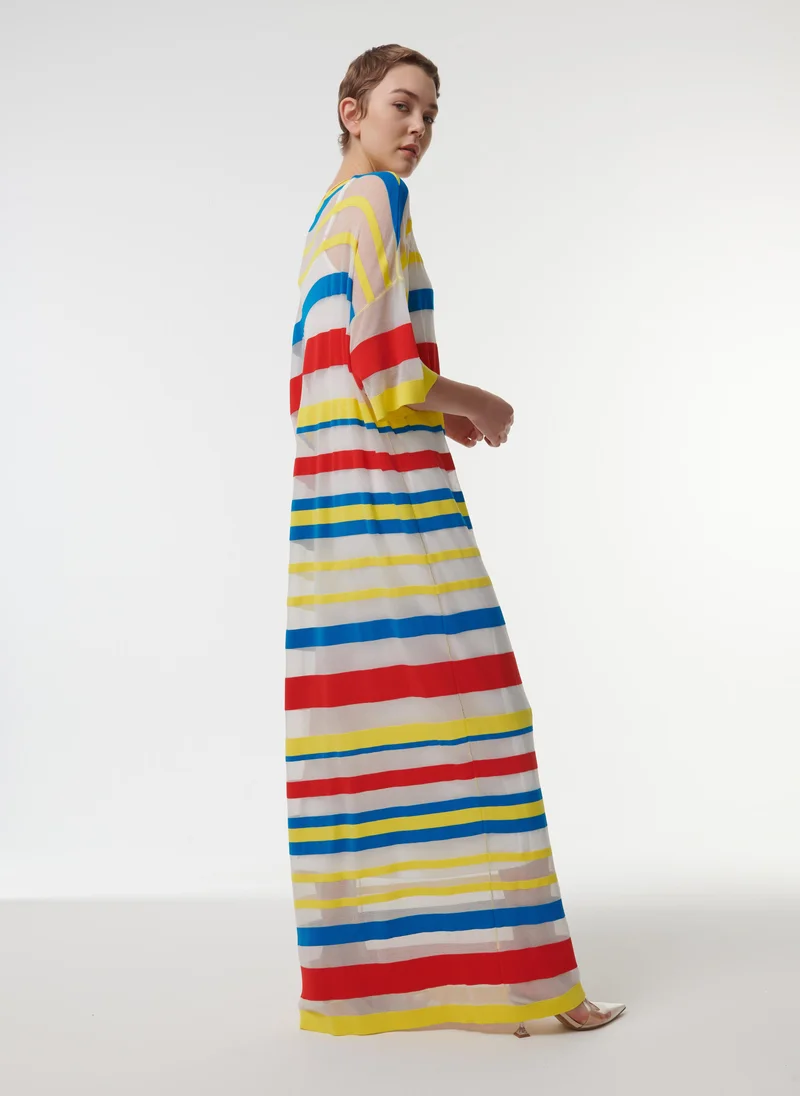 leem Striped Mesh Kaftan