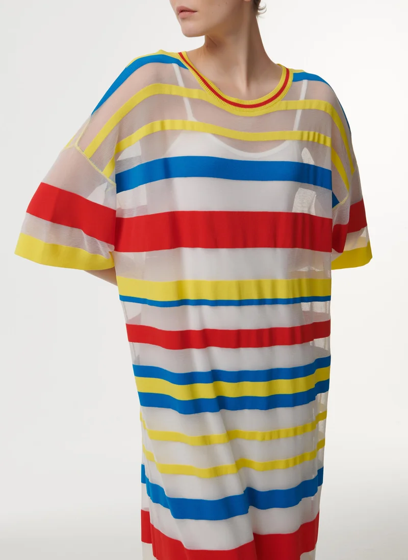 leem Striped Mesh Kaftan