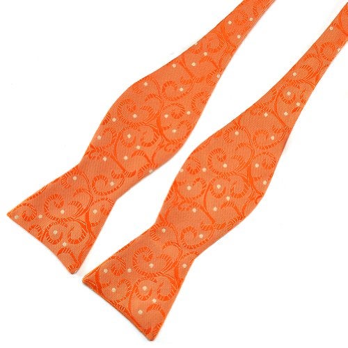 PenSee Mens Self Bow Tie Orange & Yellow Dot Floral Jacquard Woven Silk Bow Ties - Image 3