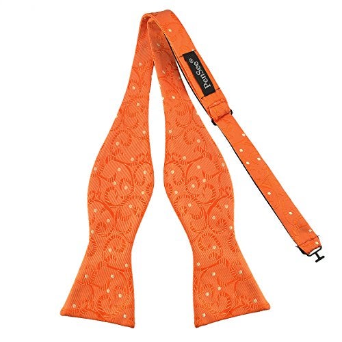PenSee Mens Self Bow Tie Orange & Yellow Dot Floral Jacquard Woven Silk Bow Ties - Image 5
