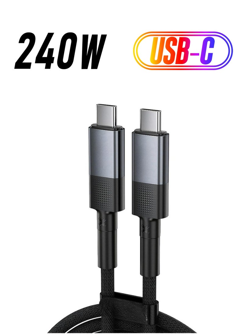 Generic 240W Type-C to Type-C (USB 4.0) Braided Fast Charging Cable - Grey  - Image 1